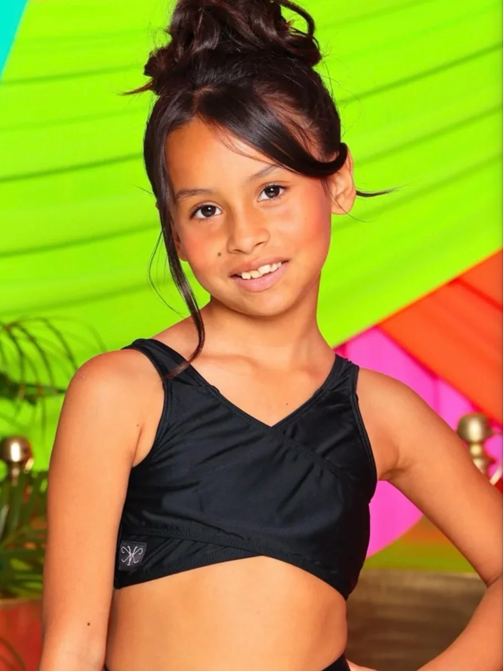 Kandi Kouture Cross My Heart Bra Top Black Child Medium CM Dancewear